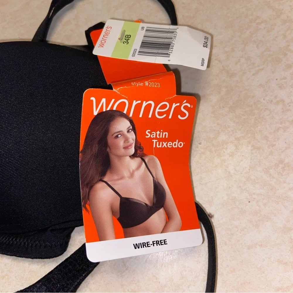 Warners Bra Size 34B Wireless Soft Cup Black Smooth Satin Wire Free Lot of 2 NWT - Picture 6 of 8